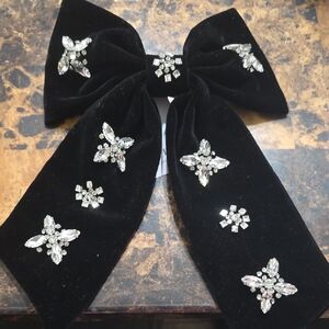 AKIRA Black Velvet Hair Bow with Crystal Accents